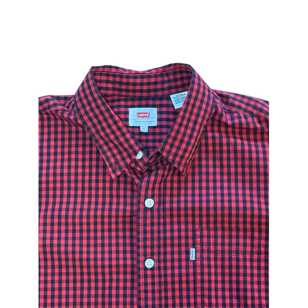 Levis Mens Red Black Gingham Check Long Sleeve Button Down Shirt Large - Picture 6 of 6